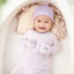 Bộ quần áo sơ sinh La Pomme dài tay cúc giữa phối viền