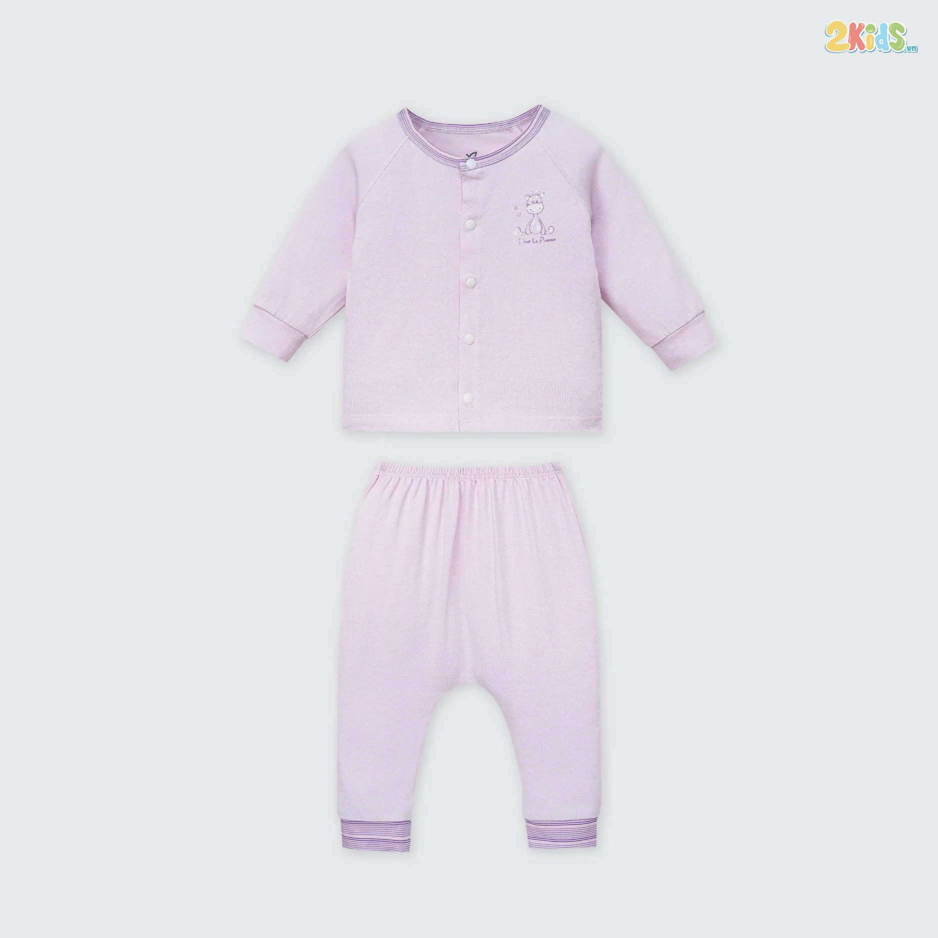 Bộ quần áo sơ sinh La Pomme dài tay cúc giữa phối viền