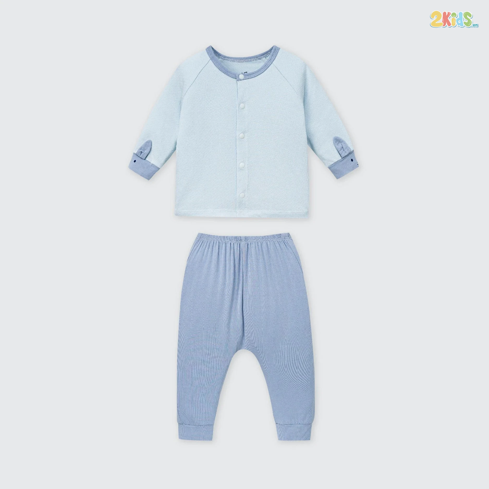 Bộ quần áo sơ sinh La Pomme dài tay cúc giữa tai thỏ