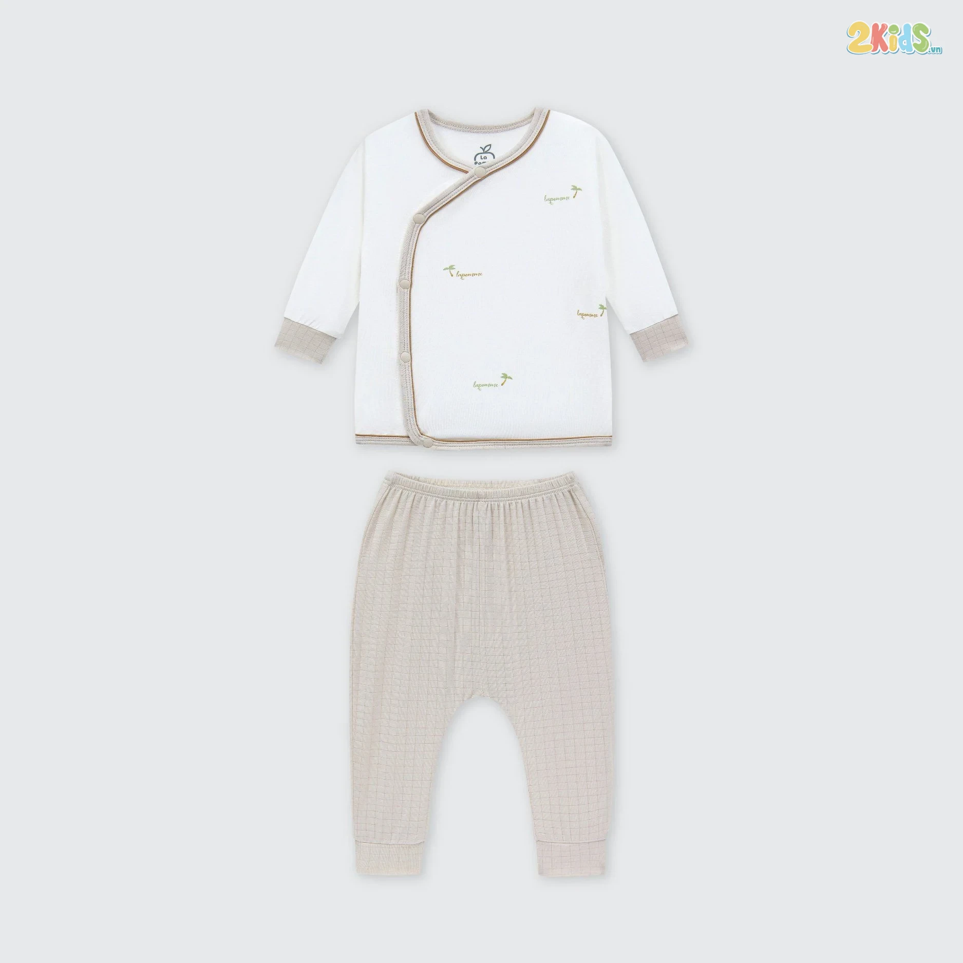 Bộ quần áo sơ sinh La Pomme dài tay cúc lệch mùa hè của bé