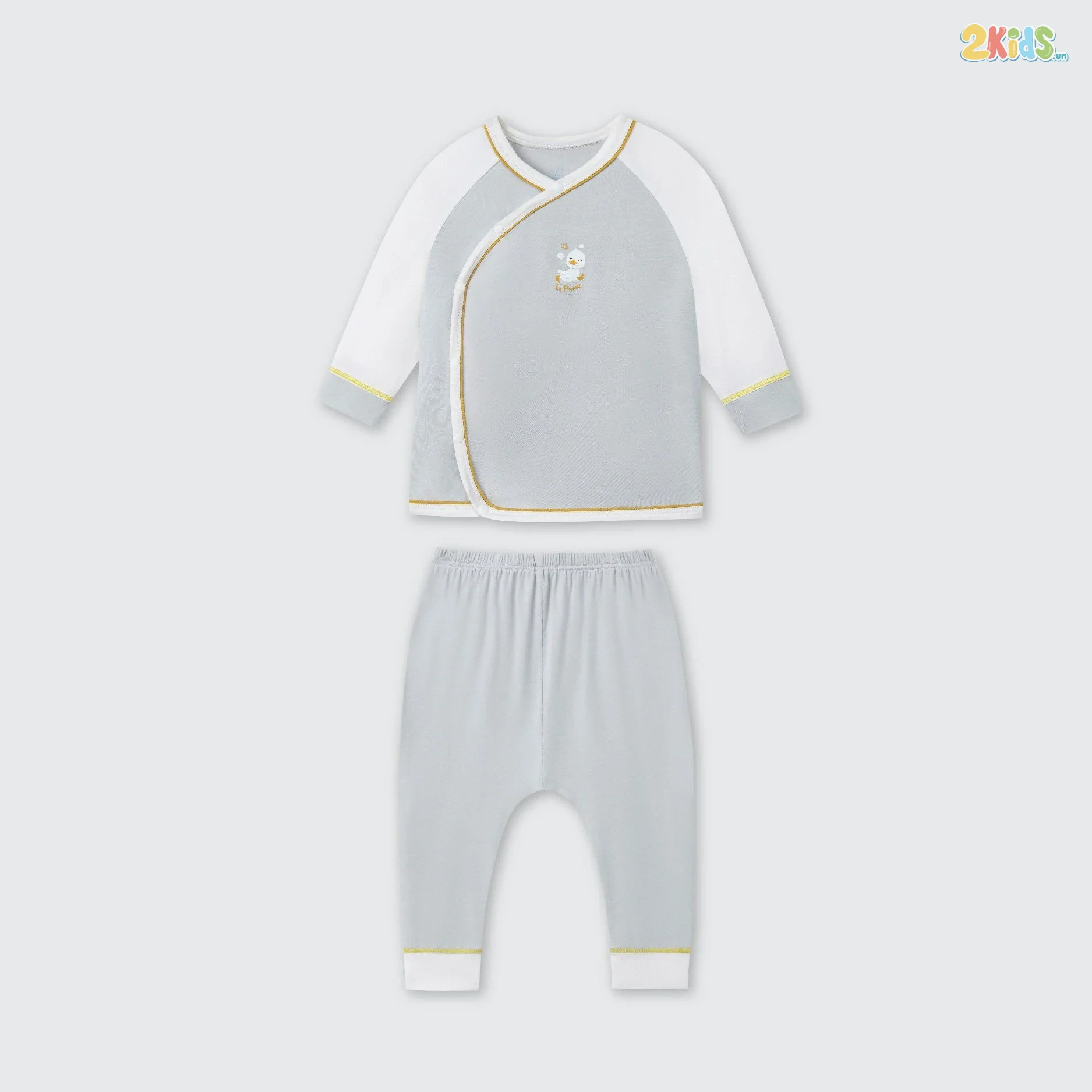 Bộ quần áo sơ sinh La Pomme dài tay cúc lệch ngỗng con