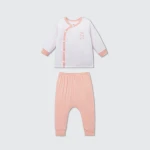 Bộ quần áo sơ sinh La Pomme dài tay cúc lệch phối màu