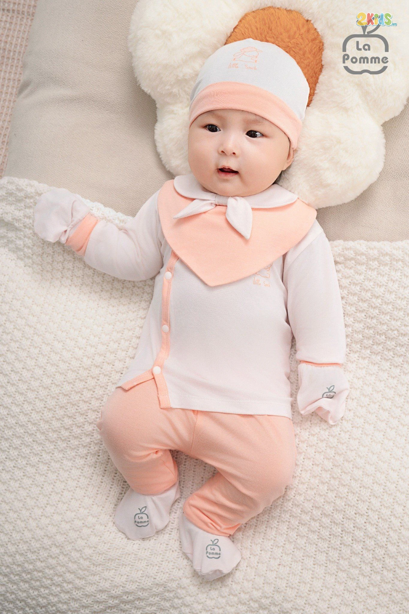 Bộ quần áo sơ sinh La Pomme dài tay cúc lệch phối màu