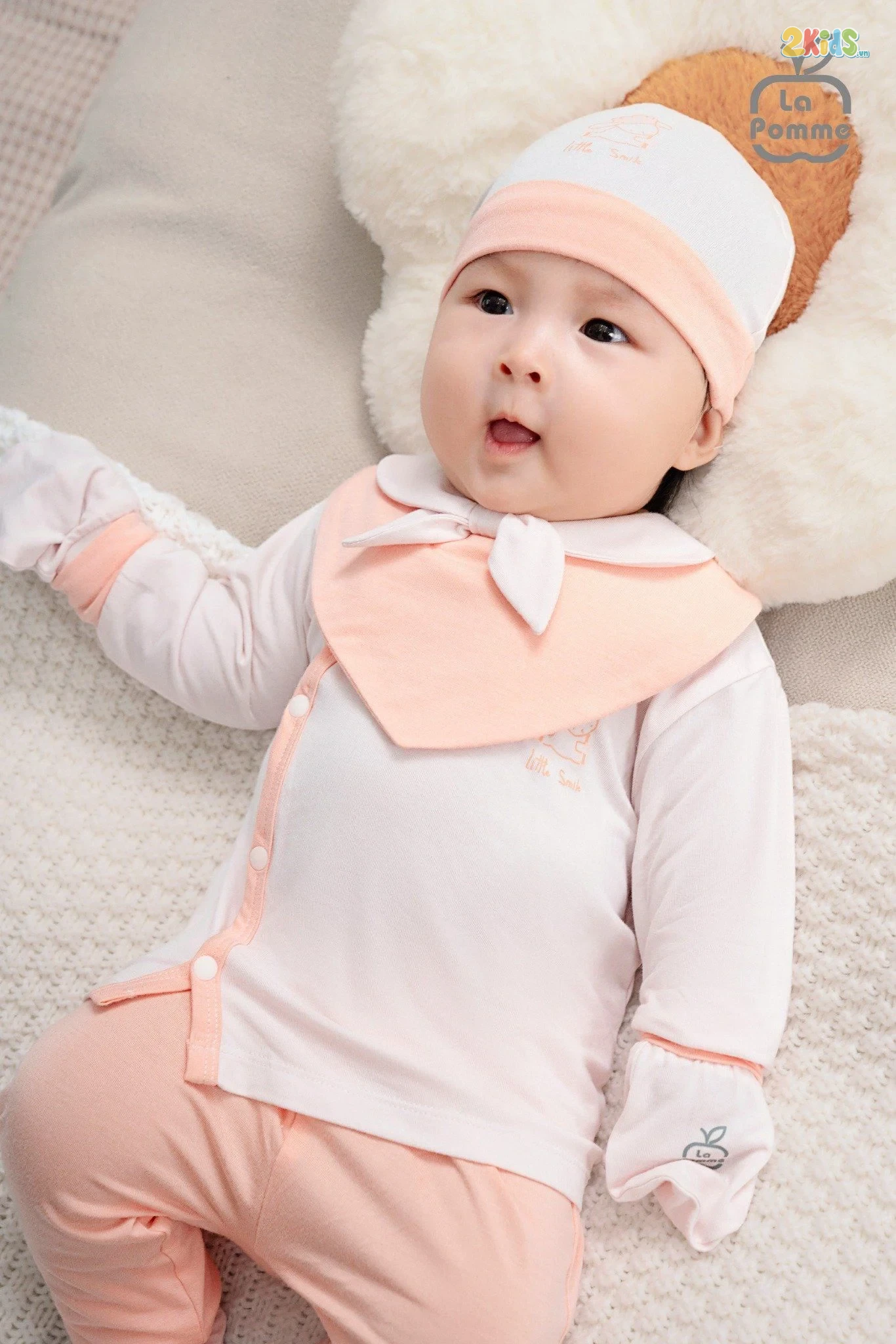 Bộ quần áo sơ sinh La Pomme dài tay cúc lệch phối màu