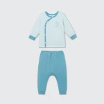 Bộ quần áo sơ sinh La Pomme dài tay cúc lệch phối màu