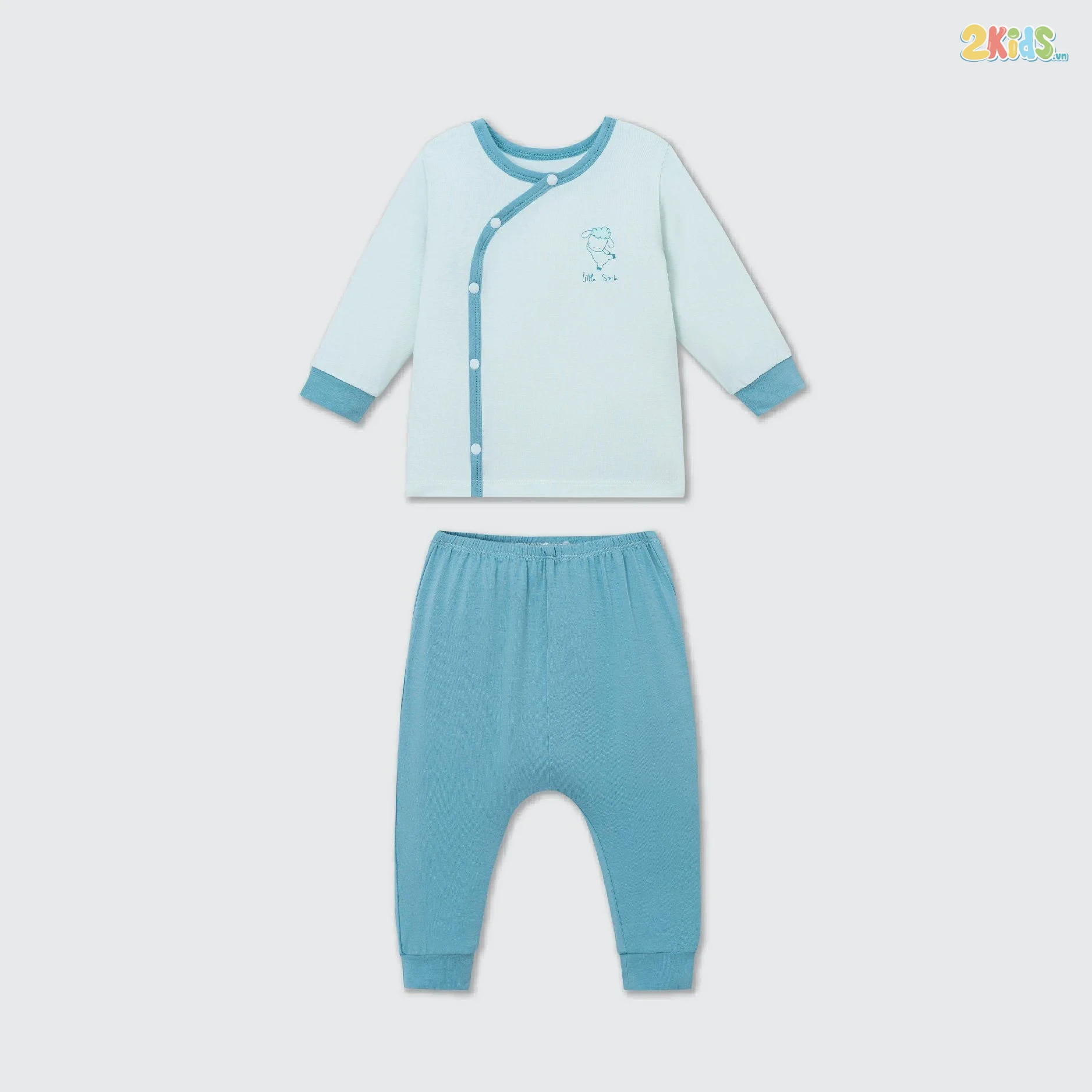 Bộ quần áo sơ sinh La Pomme dài tay cúc lệch phối màu