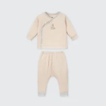 Bộ quần áo sơ sinh La Pomme dài tay cúc lệch phối viền