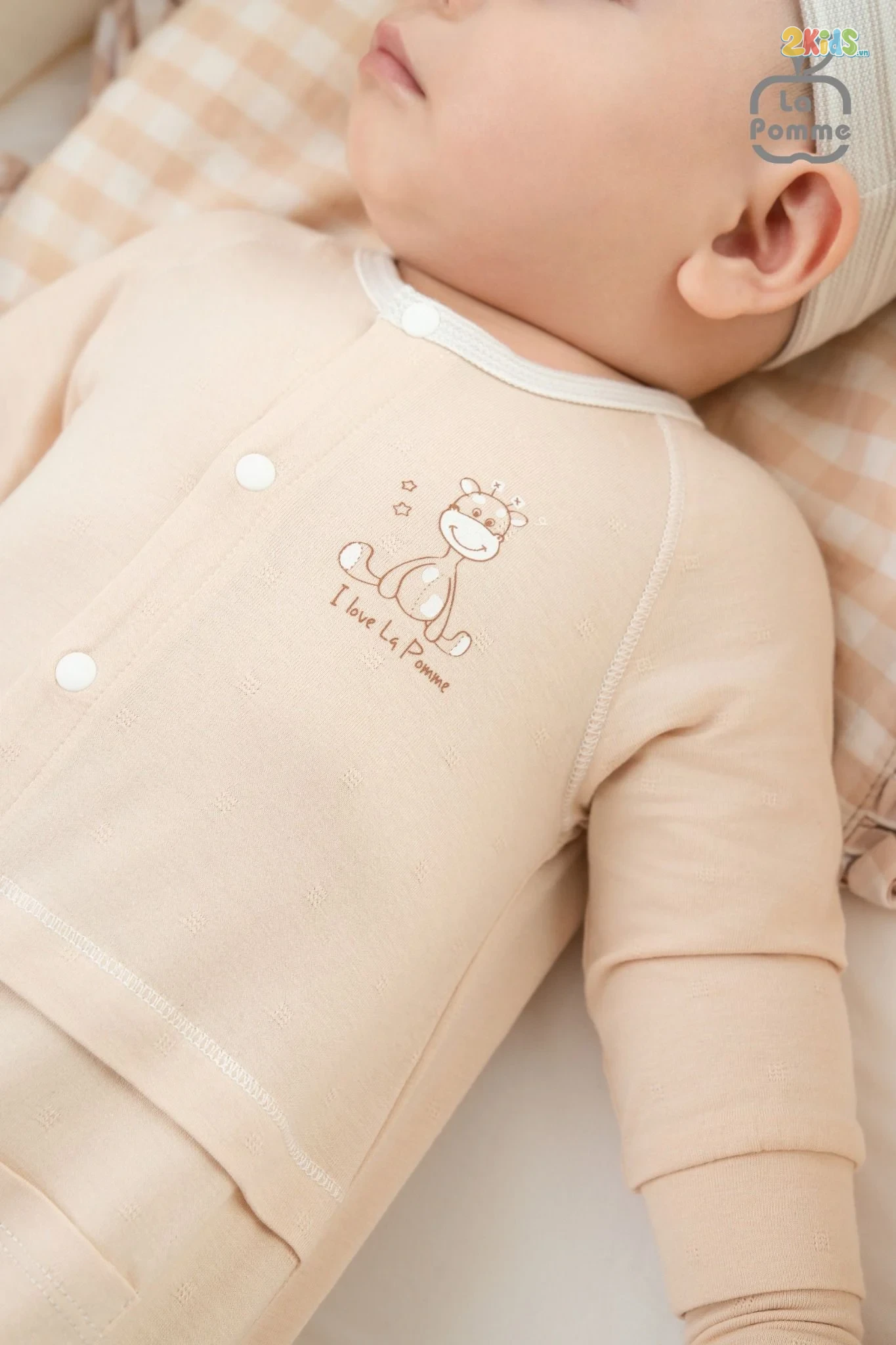 Bộ quần áo sơ sinh La Pomme dài tay cúc lệch phối viền