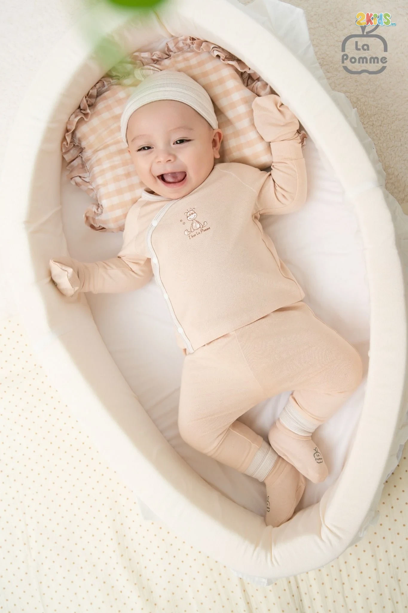 Bộ quần áo sơ sinh La Pomme dài tay cúc lệch phối viền