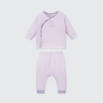 Bộ quần áo sơ sinh La Pomme dài tay cúc lệch phối viền
