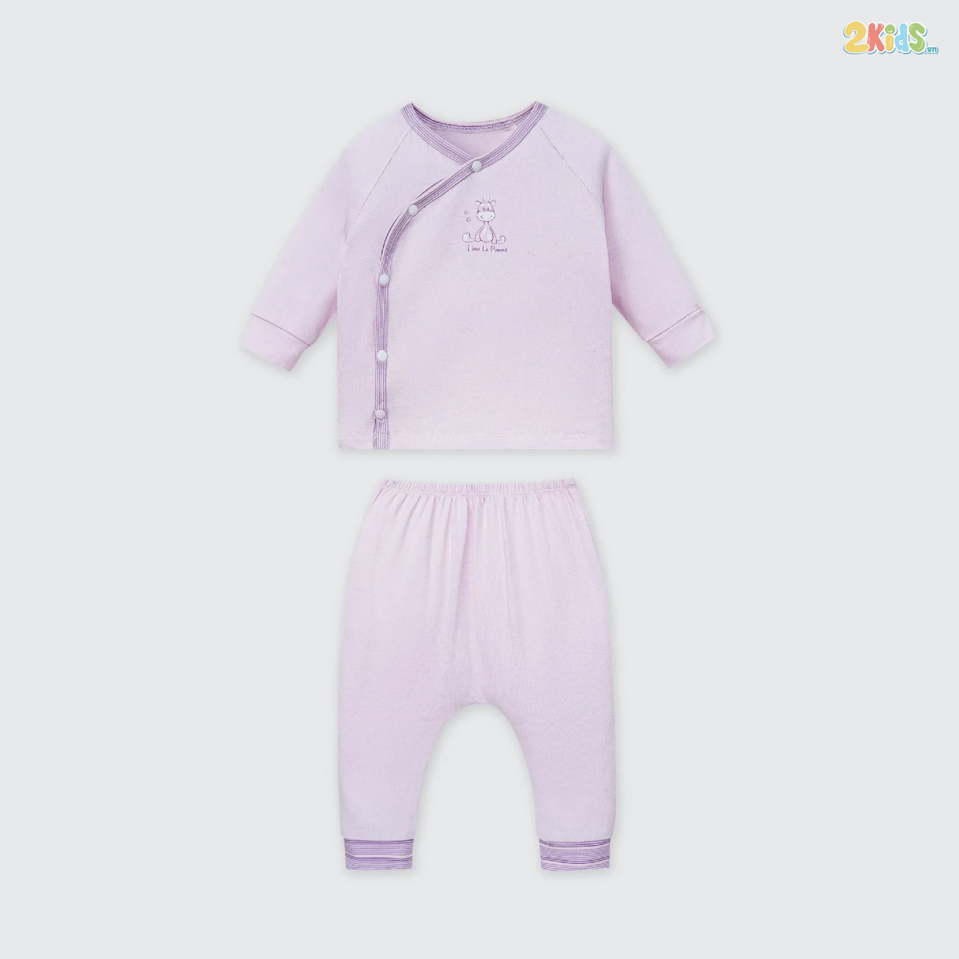 Bộ quần áo sơ sinh La Pomme dài tay cúc lệch phối viền