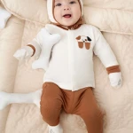 Bộ quần áo sơ sinh La Pomme dài tay cúc thẳng chó đốm