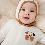 Bộ quần áo sơ sinh La Pomme dài tay cúc thẳng chó đốm