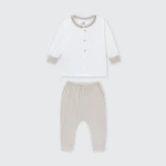 Bộ quần áo sơ sinh La Pomme dài tay cúc thẳng mùa hè của bé
