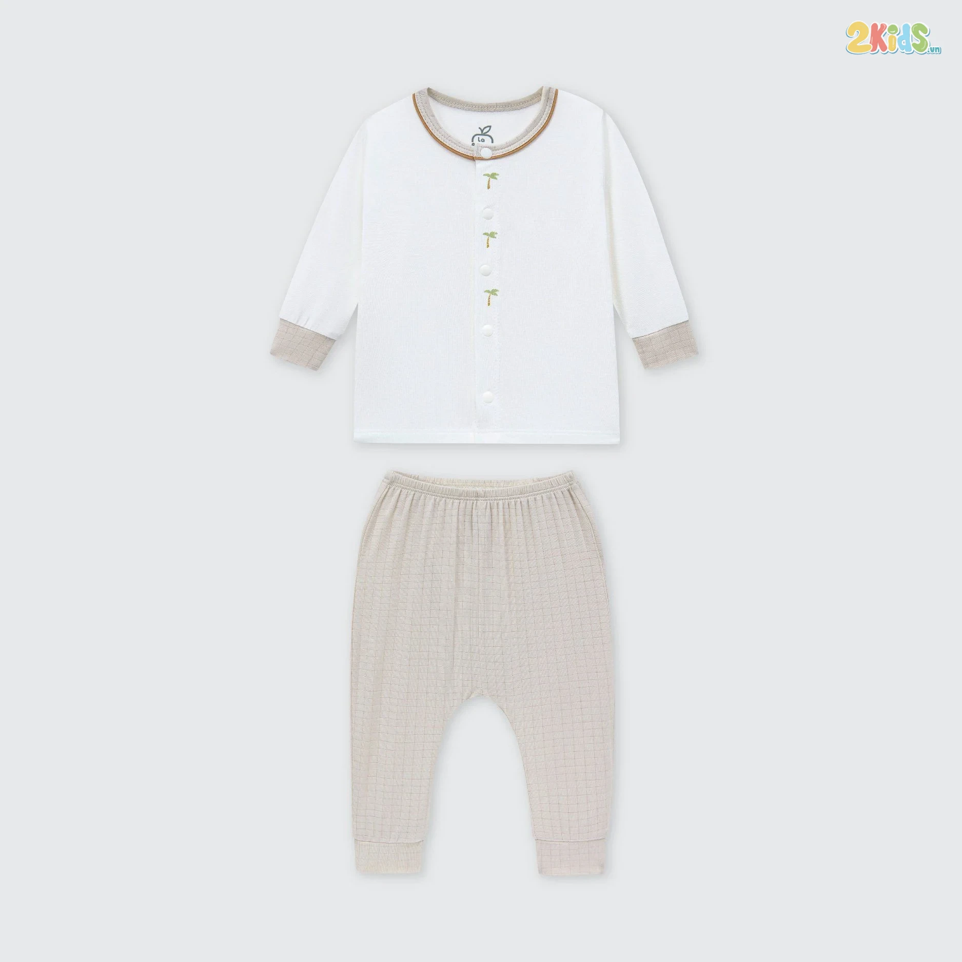 Bộ quần áo sơ sinh La Pomme dài tay cúc thẳng mùa hè của bé