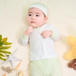 Bộ quần áo sơ sinh La Pomme dài tay cúc thẳng mùa hè của bé