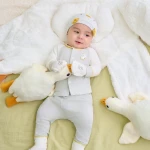 Bộ quần áo sơ sinh La Pomme dài tay cúc thẳng ngỗng con