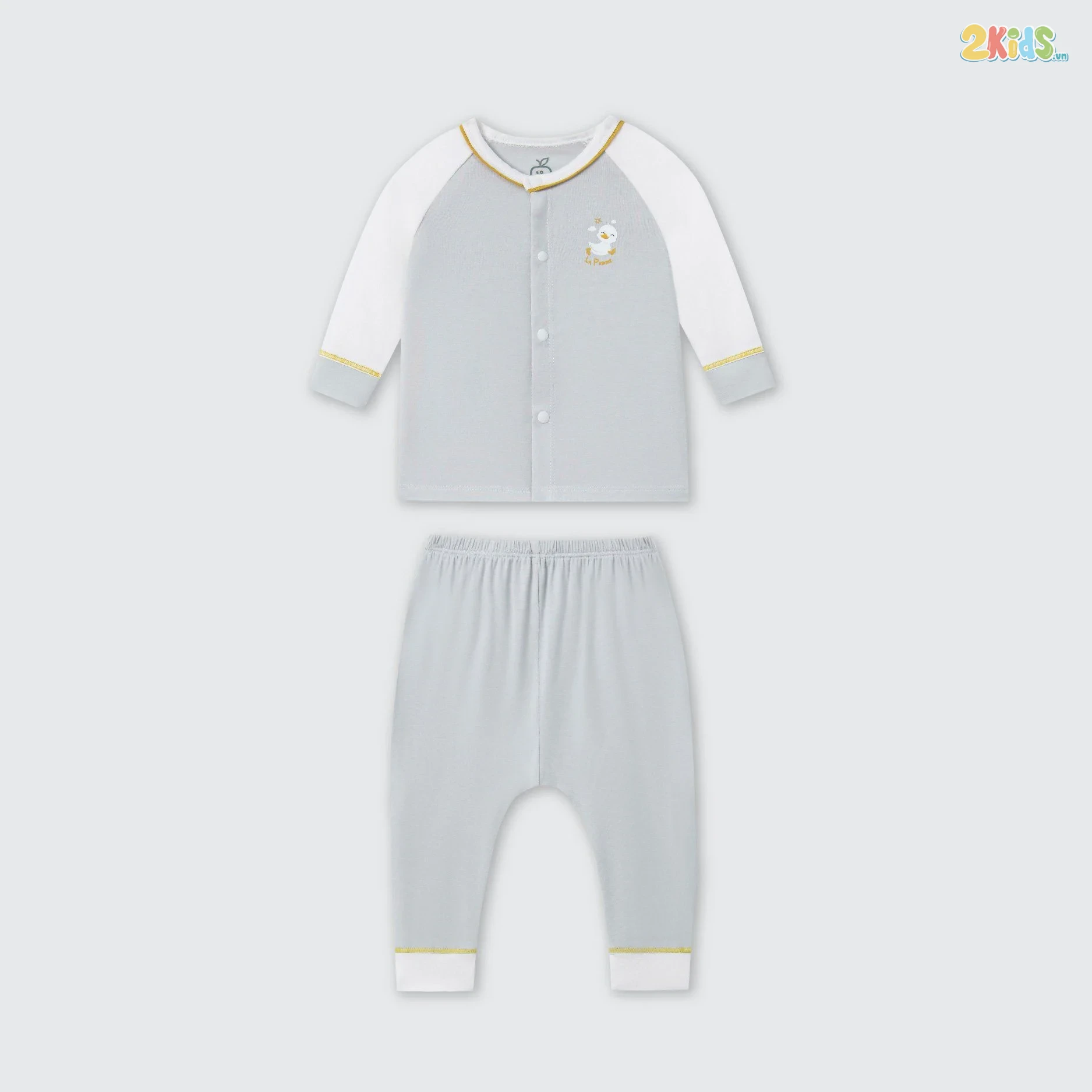 Bộ quần áo sơ sinh La Pomme dài tay cúc thẳng ngỗng con