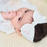 Bộ quần áo sơ sinh La Pomme dài tay kèm băng đô hoa nhí