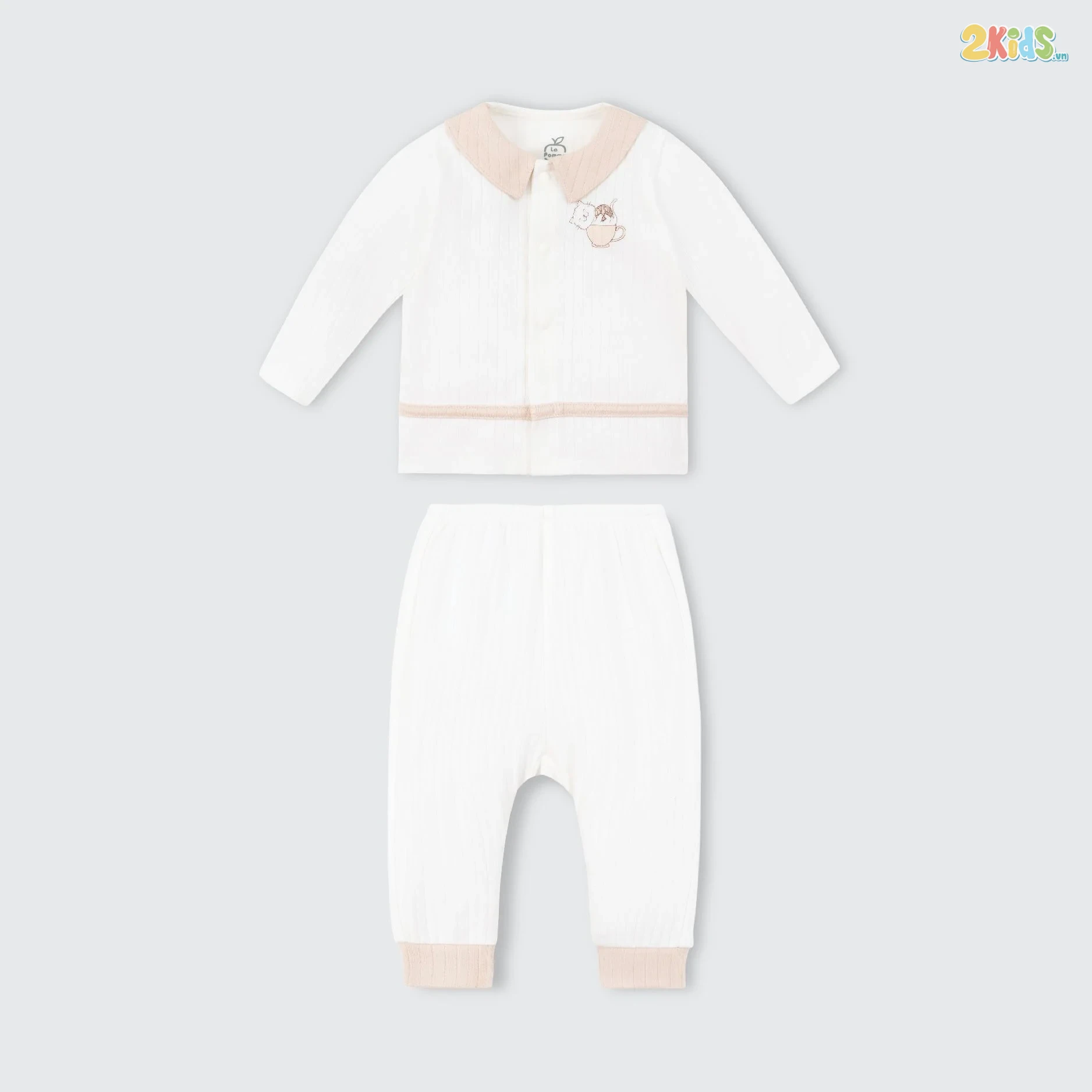 Bộ quần áo sơ sinh La Pomme dài tay mèo con trắng phối màu