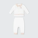 Bộ quần áo sơ sinh La Pomme dài tay mèo con trắng phối màu