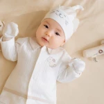 Bộ quần áo sơ sinh La Pomme dài tay mèo con trắng phối màu