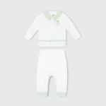 Bộ quần áo sơ sinh La Pomme dài tay mèo con trắng phối màu