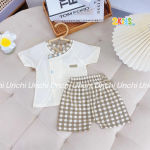 Combo 3 Bộ Quần Áo Sơ Sinh Unchi Cộc Tay Cúc Lệch Kẻ Caro
