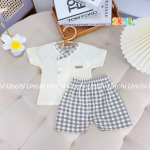 Combo 3 Bộ Quần Áo Sơ Sinh Unchi Cộc Tay Cúc Lệch Kẻ Caro