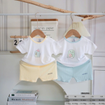 Bộ Quần Áo Sơ Sinh Unchi Cộc Tay Trắng Phối Màu Họa Tiết