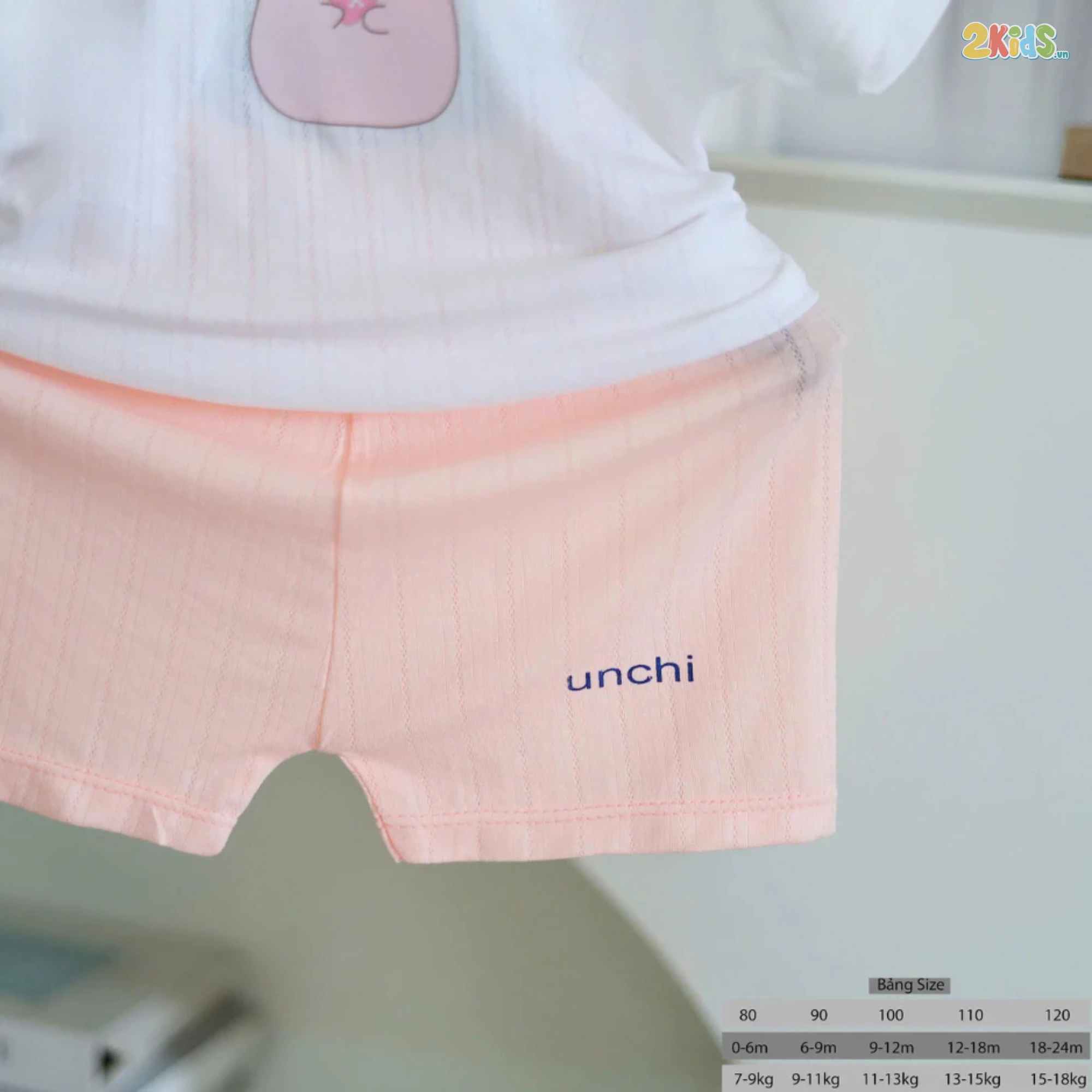 Bộ Quần Áo Sơ Sinh Unchi Cộc Tay Trắng Phối Màu Họa Tiết