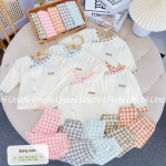 Combo 3 Bộ Quần Áo Sơ Sinh Unchi Dài Tay Cúc Lệch Kẻ Caro