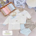 Combo 3 Bộ Quần Áo Sơ Sinh Unchi Dài Tay Cúc Lệch Kẻ Caro