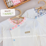 Combo 3 Bộ Quần Áo Sơ Sinh Unchi Dài Tay Cúc Lệch Kẻ Caro