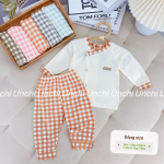 Combo 3 Bộ Quần Áo Sơ Sinh Unchi Dài Tay Cúc Lệch Kẻ Caro