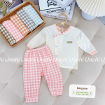 Combo 3 Bộ Quần Áo Sơ Sinh Unchi Dài Tay Cúc Lệch Kẻ Caro