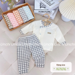 Combo 3 Bộ Quần Áo Sơ Sinh Unchi Dài Tay Cúc Lệch Kẻ Caro