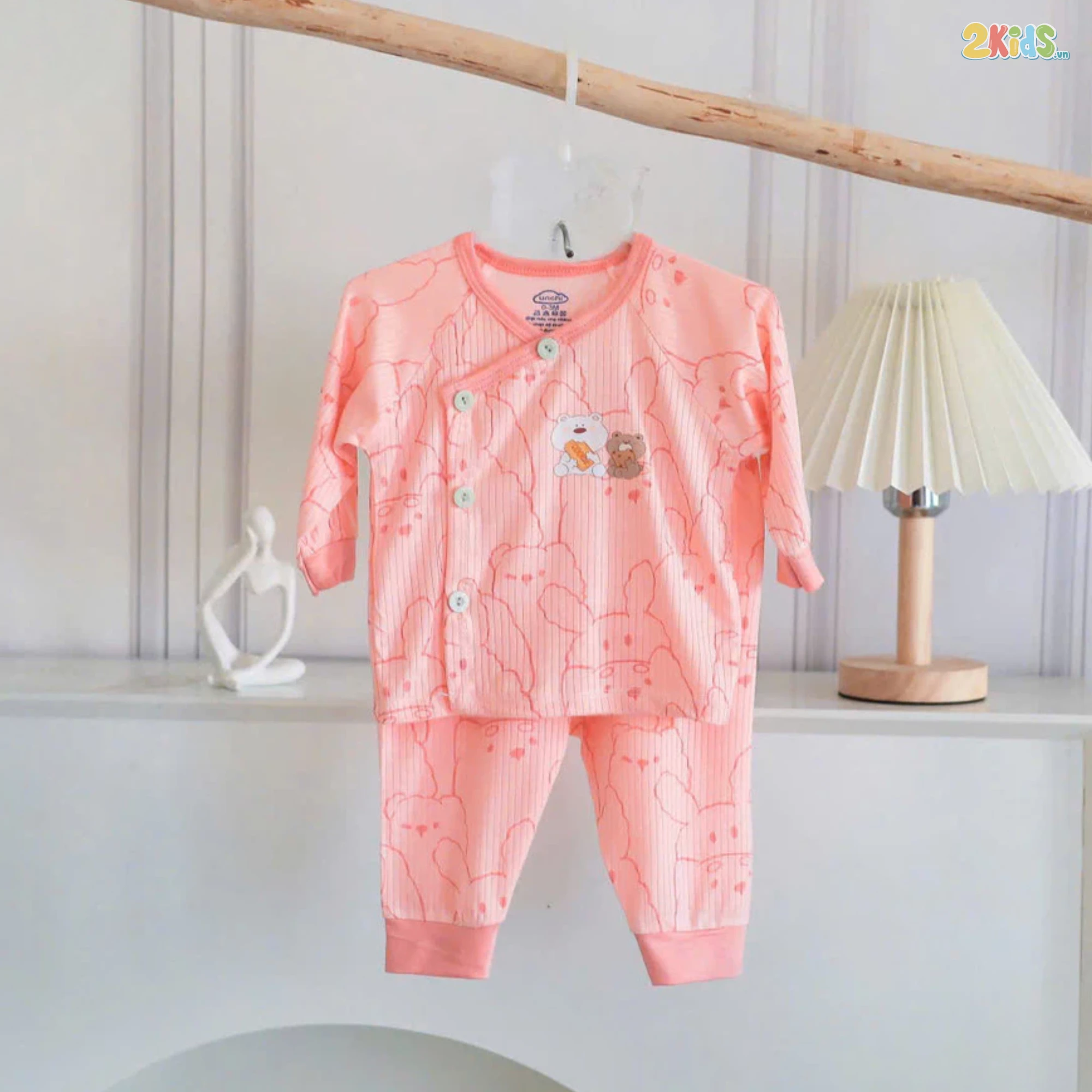 Combo 3 Bộ Quần Áo Sơ Sinh Unchi Dài Tay Sợi Tre In Hoạ Tiết