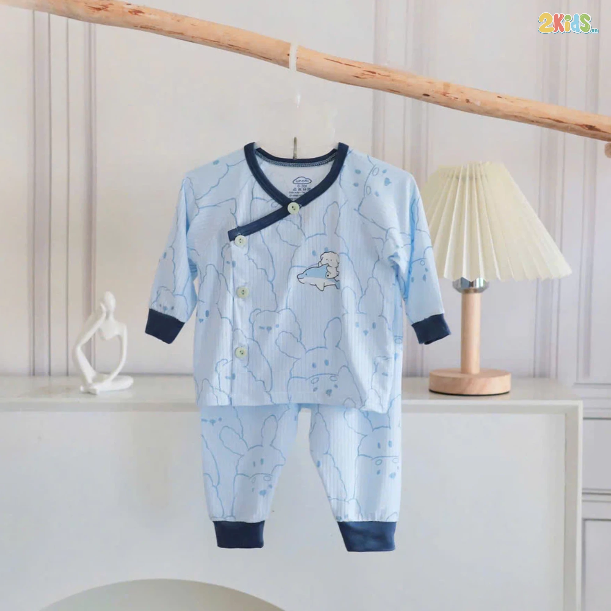 Combo 3 Bộ Quần Áo Sơ Sinh Unchi Dài Tay Sợi Tre In Hoạ Tiết