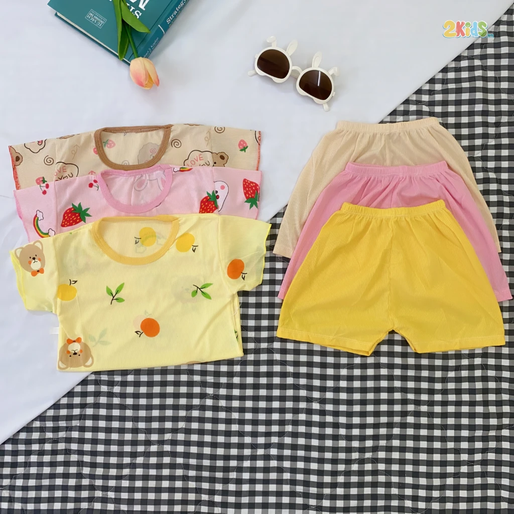 Combo 3 bộ cộc tay thun tăm kết hợp họa tiết