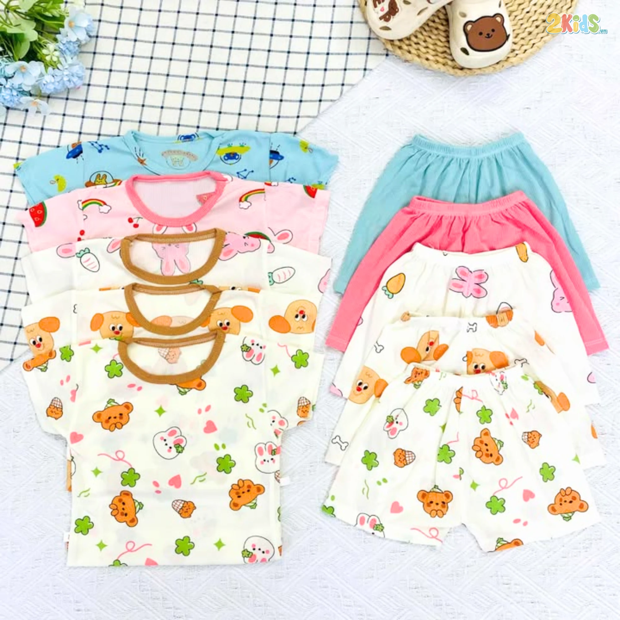 Combo 5 bộ cộc tay tăm lạnh cho bé họa tiết đáng yêu