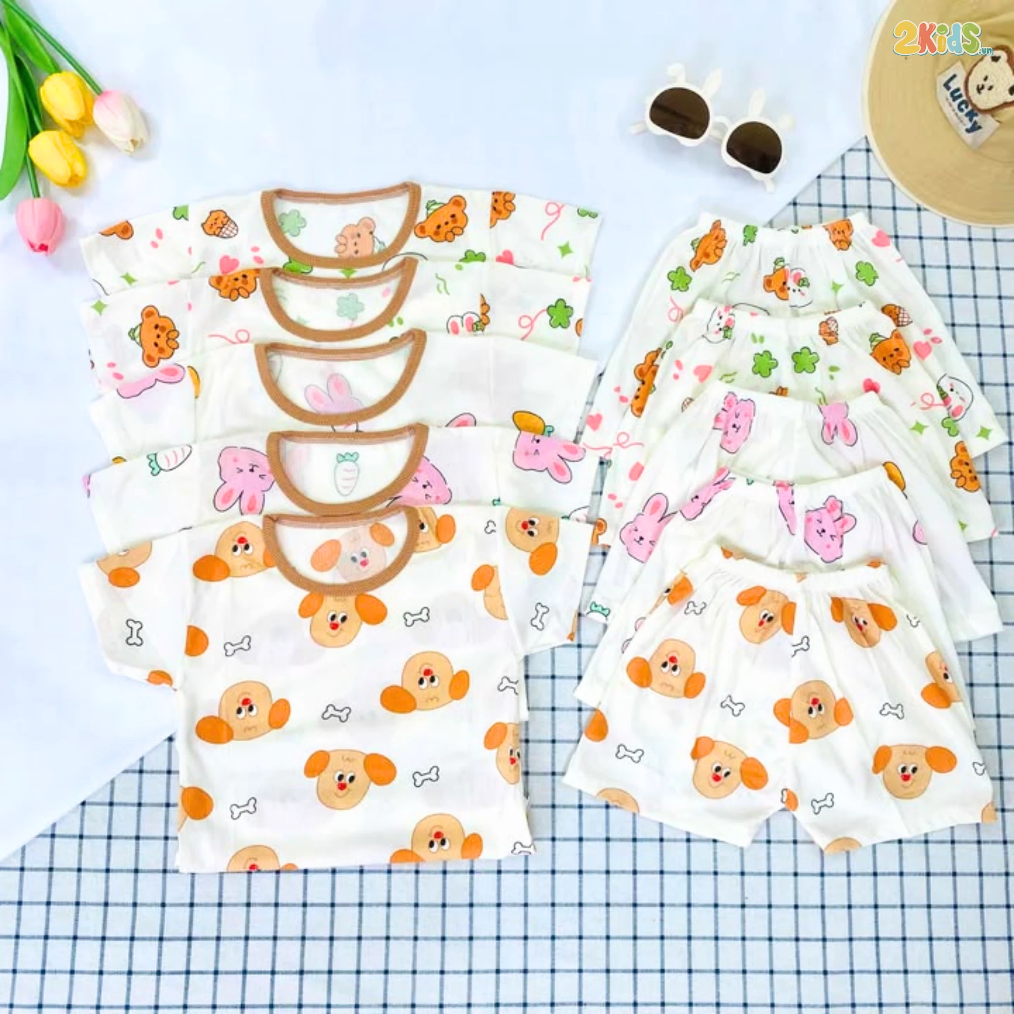 Combo 5 bộ cộc tay tăm lạnh cho bé họa tiết đáng yêu