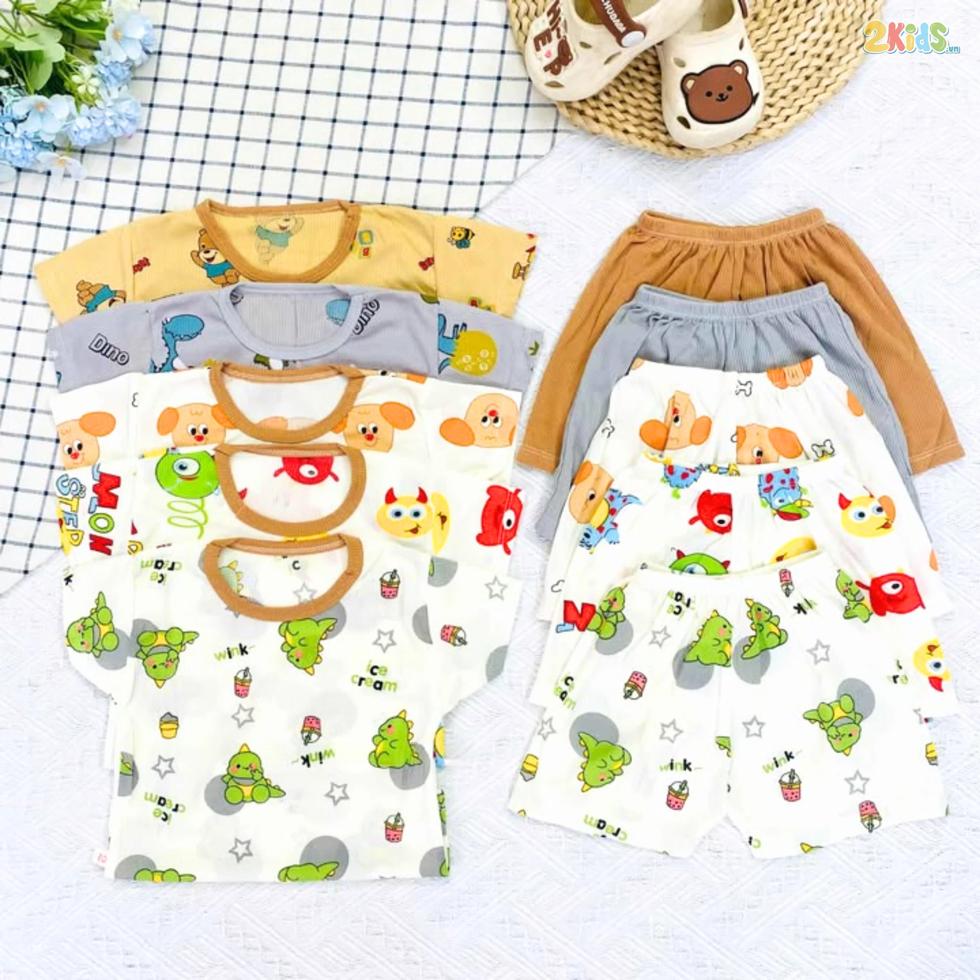 Combo 5 bộ cộc tay tăm lạnh cho bé họa tiết đáng yêu