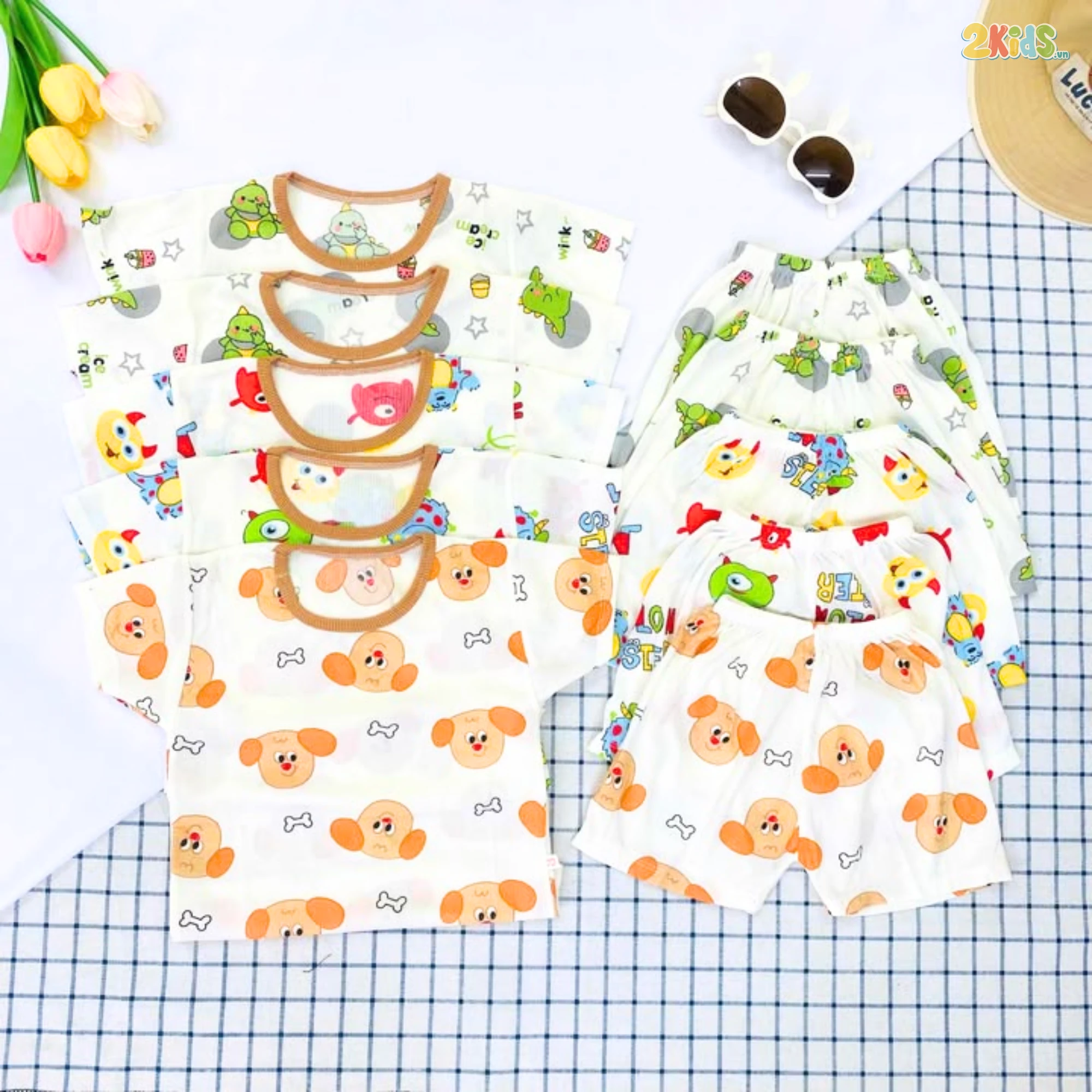 Combo 5 bộ cộc tay tăm lạnh cho bé họa tiết đáng yêu