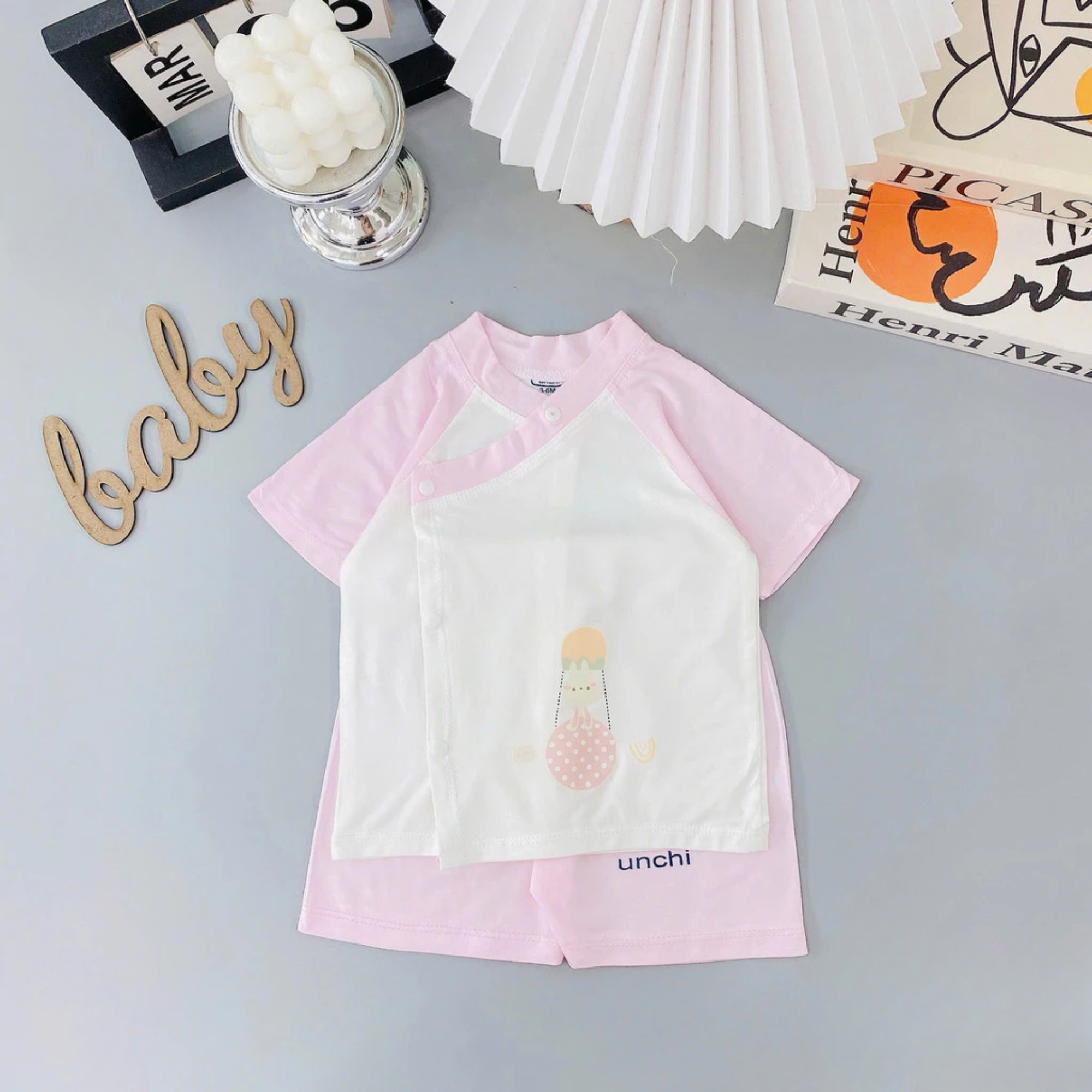 Combo 3 Bộ Quần Áo Sơ Sinh Unchi Cộc Tay Unchi Cài Chéo Xinh Xắn