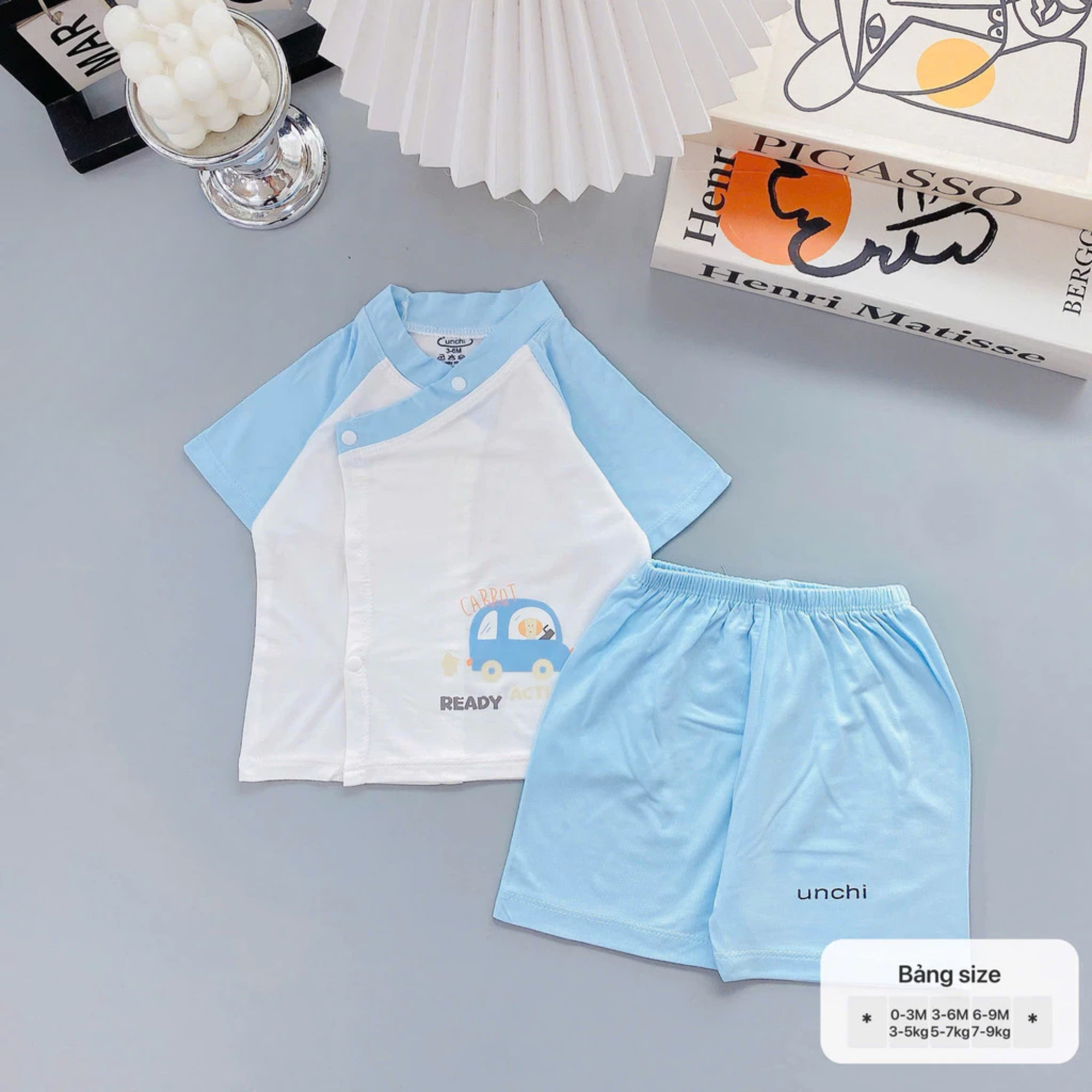 Combo 3 Bộ Quần Áo Sơ Sinh Unchi Cộc Tay Unchi Cài Chéo Xinh Xắn