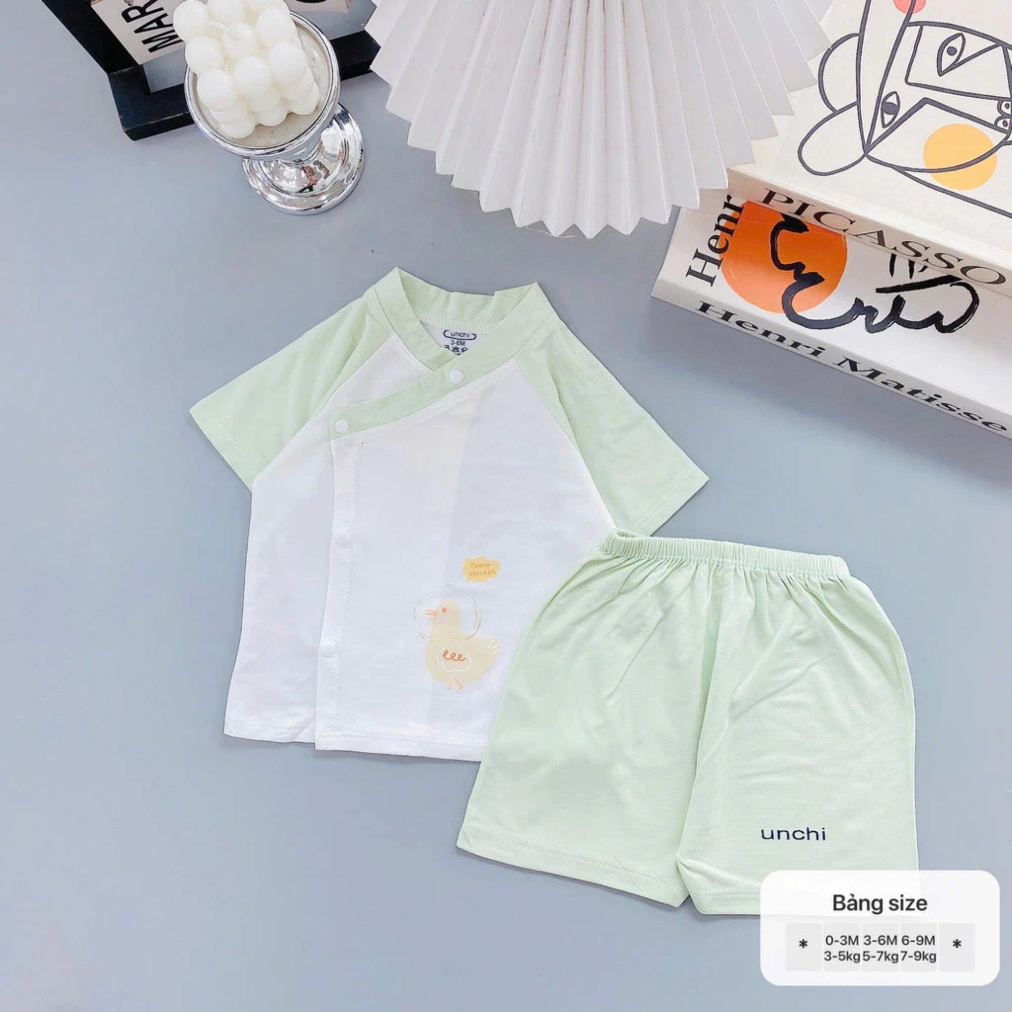 Combo 3 Bộ Quần Áo Sơ Sinh Unchi Cộc Tay Unchi Cài Chéo Xinh Xắn