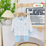 Bộ Quần Áo Sơ Sinh Unchi Dài Tay Cúc Giữa Trắng In Hình