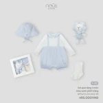 Set quà tặng cho bé 4 chi tiết Nous phối màu xanh- trắng