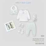 Set quà tặng sơ sinh 5 chi tiết Nous phối màu trắng - kẻ caro xanh